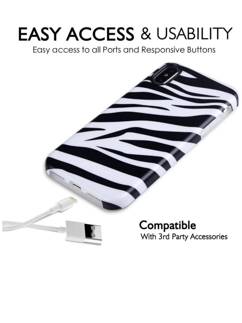 NEW iPhone Xs 10s X 10 Cell Phone Case Cover Zebra Animal Print Black White NIP